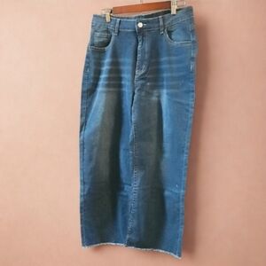 Blue Denim Midi Flare Capri